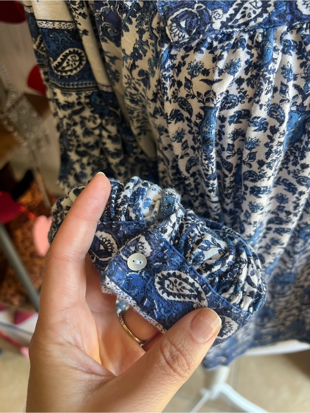 Rachel Zoe Blue and White Printed Peasant Blouse - Picture 3 of 6
